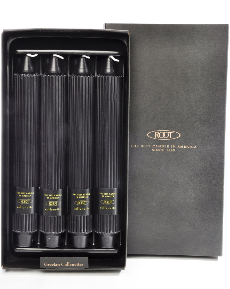 Root Grecian Collenette Candle – Black – 9" – Box of 4