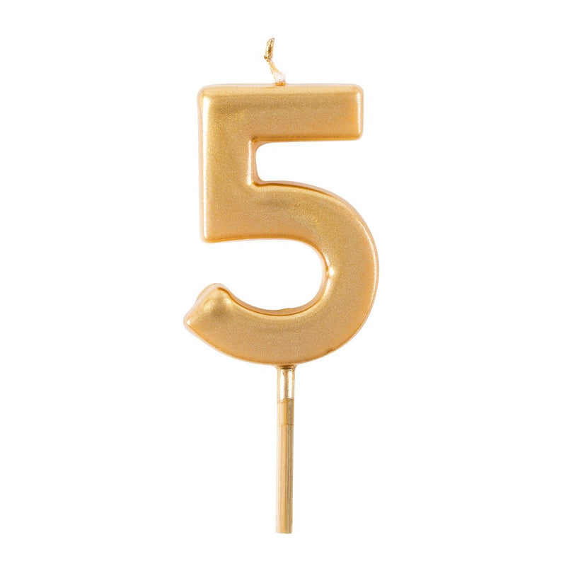 Number Birthday Candles in Gold – "5"