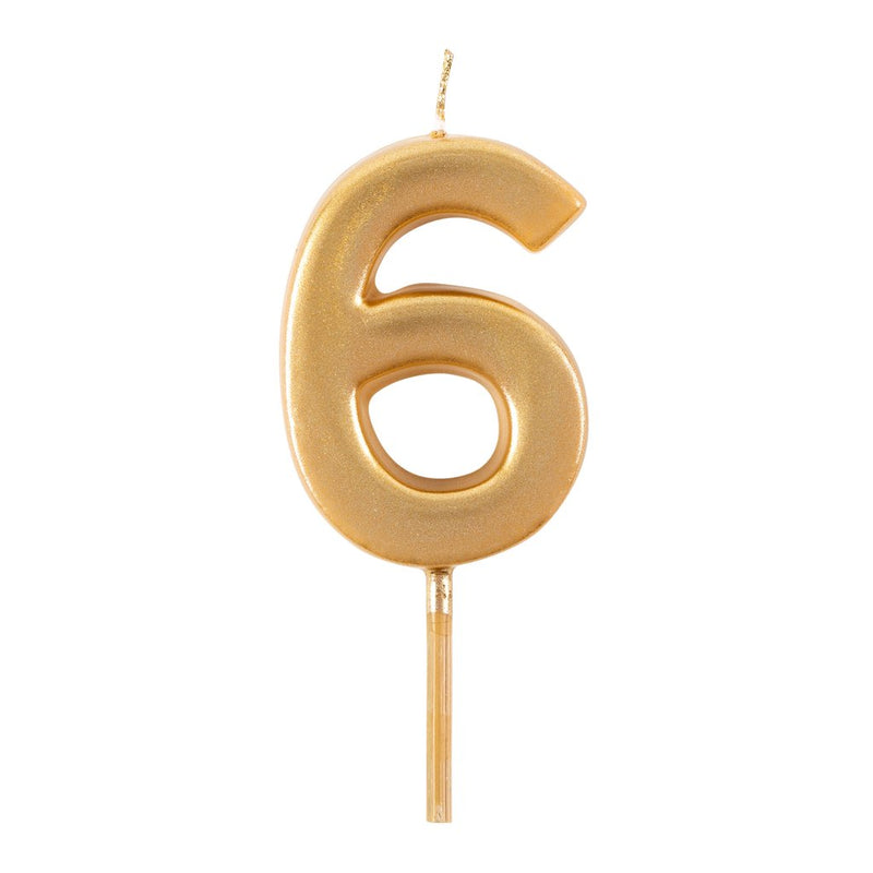 Number Birthday Candles in Gold – "6"
