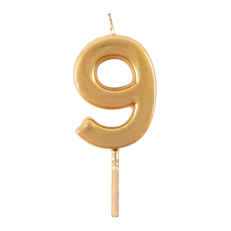 Number Birthday Candles in Gold – "9"