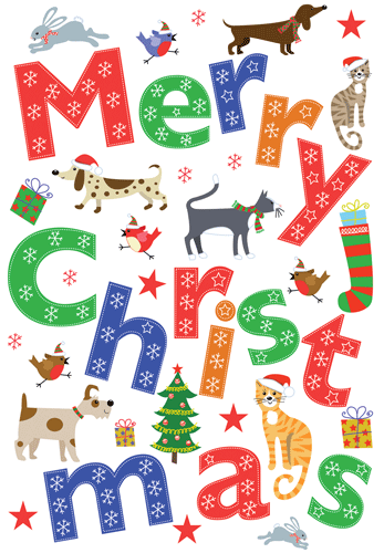 Caspari Merry Christmas Pets Christmas Card – 1 Card & 1 Envelope