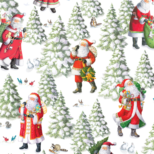 Caspari Woodland Santa Gift Wrap Paper - 30" x 8' Roll – Local Delivery Only