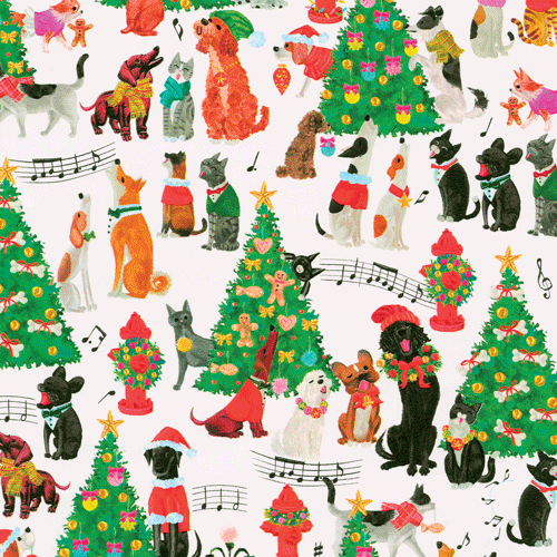 Caroling Christmas Pets Wrapping Paper - 30" x 8' Roll – Local-Delivery-Only