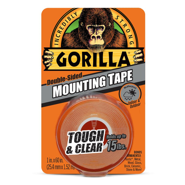 Gorilla Double-Sided Mounting Tape, Clear, 1 in. x 60 in.