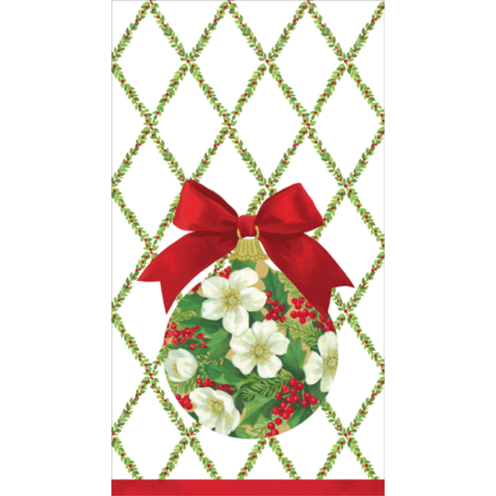 Caspari Christmas Ornament and Trellis Guest Towels - 15pk