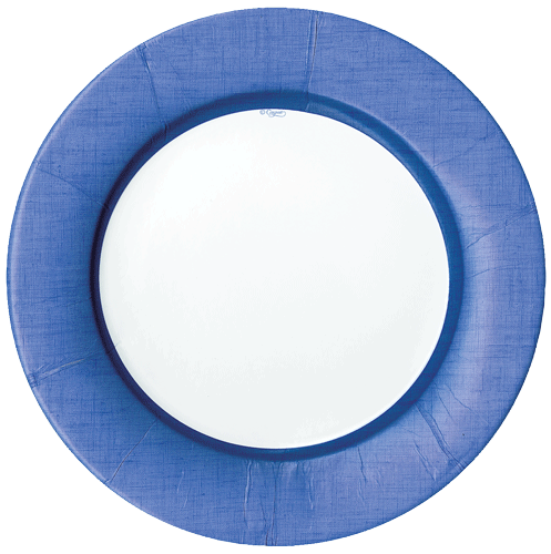 Caspari Linen Border Blue Round Paper Dinner Plates - 8pk