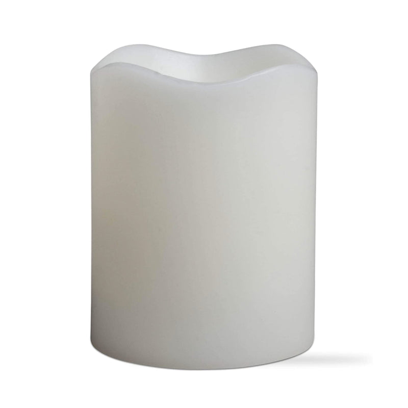 Wax Pillar Candle With Flickering LED Flame – Ivory – 4” x 3”