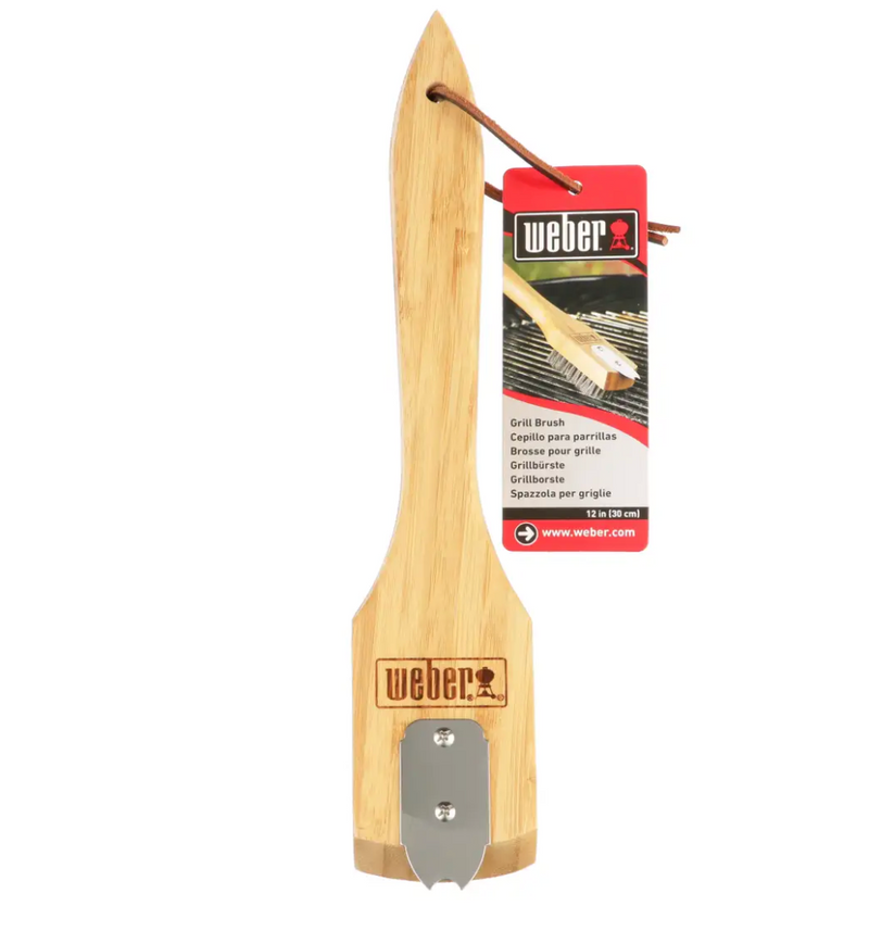 Weber Grills Bamboo Grill Brush & Scraper with 12-Inch Handle