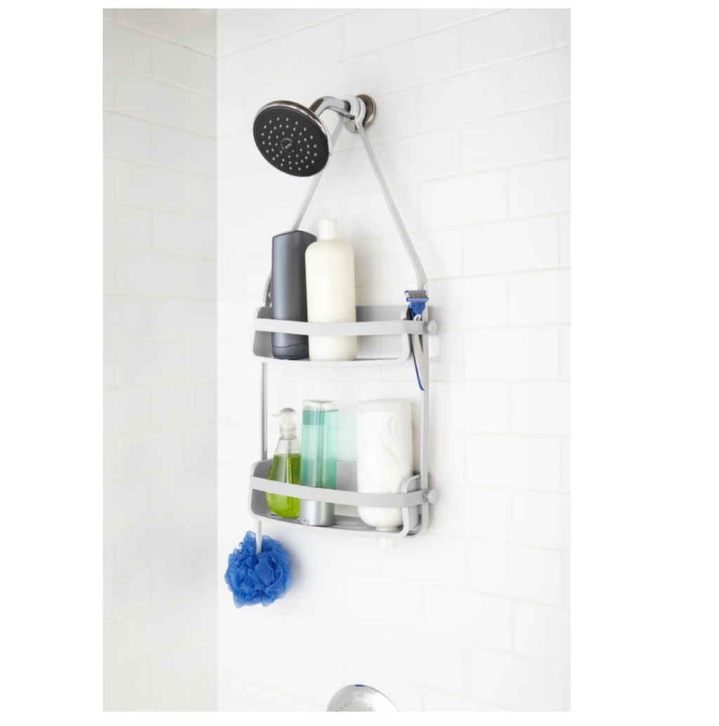 Umbra Flex Gel-Lock Suction Cup Single Shelf Shower Corner Bin, Black 