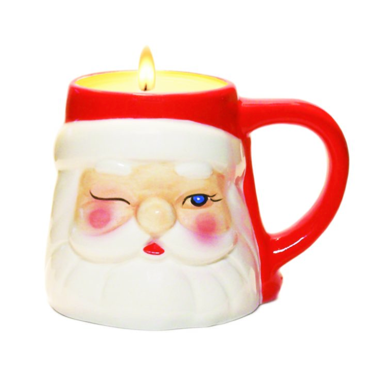 Aunt Sadie's Winking Santa Mug Candle – Pine Scented