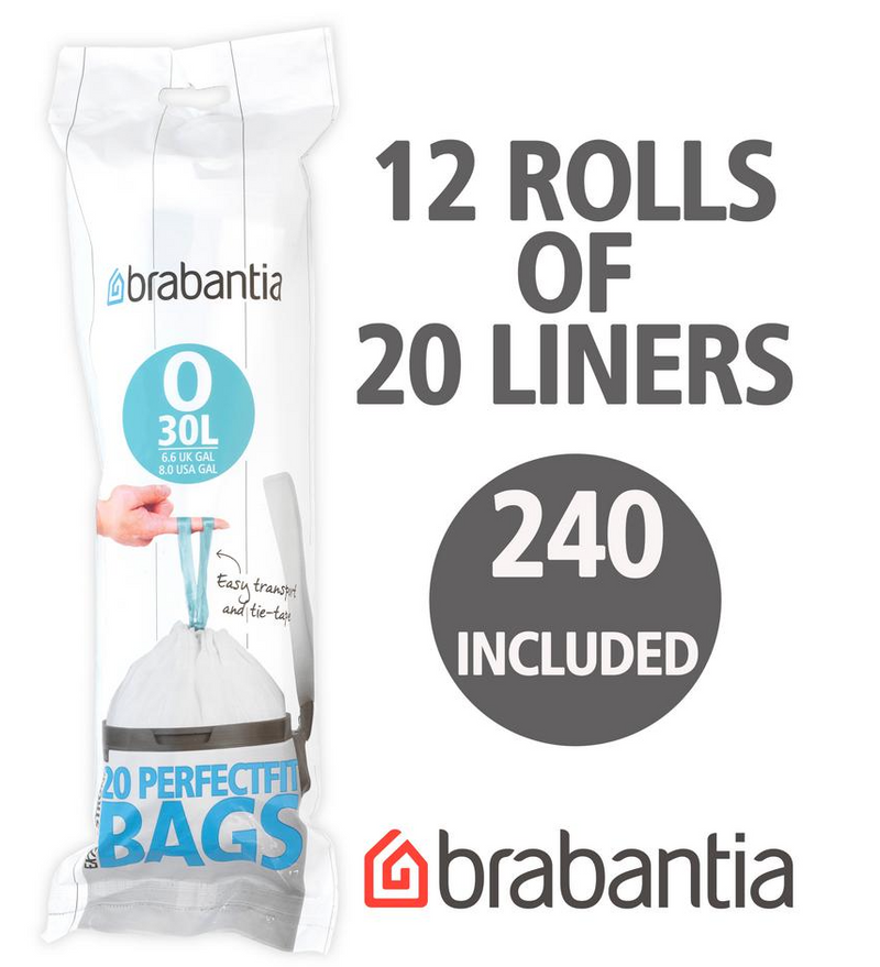 Brabantia Perfectfit Style O Trash Can Liners – 8 Gal. – 20 Liners
