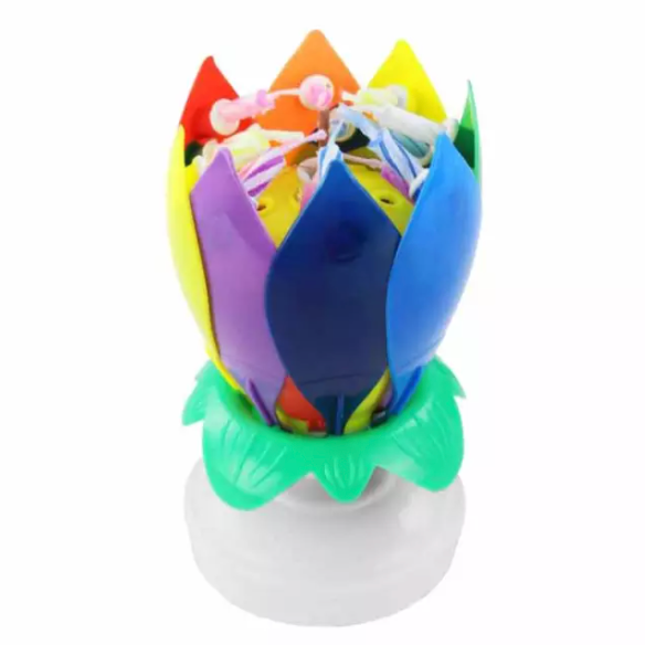 Black Flower Musical Birthday Candles Lotus Flower Spinning Candles