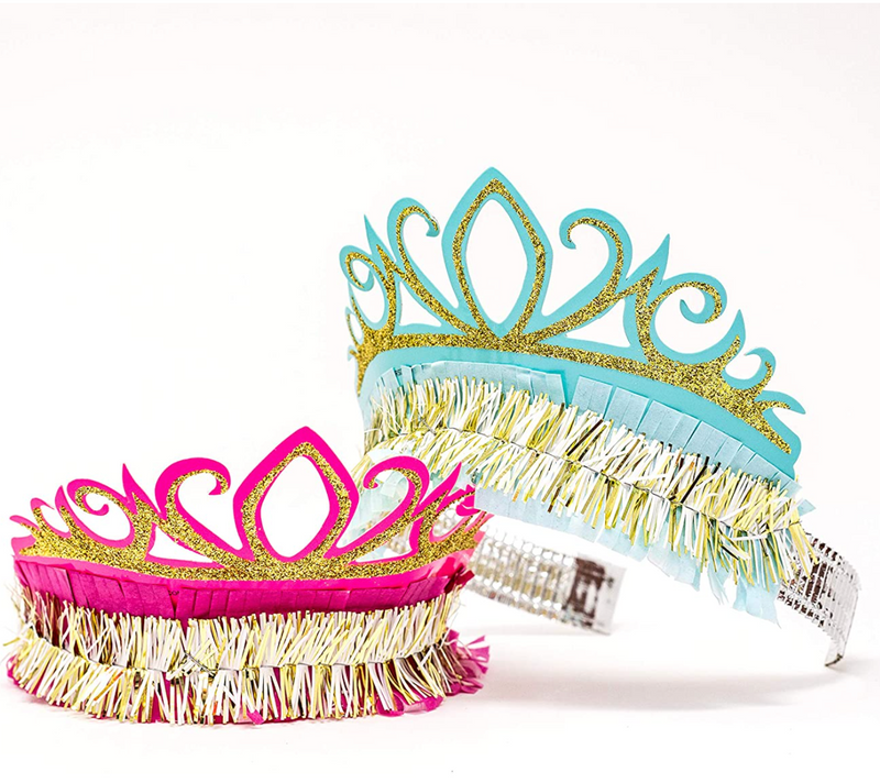 Glitter and Tinsel Tiara Hats – Assorted Colors – Set of 6