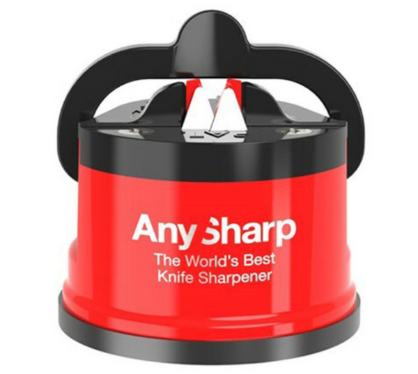 AnySharp Pro Knife One Handed Use Sharpener With Power Grip Surface – Red