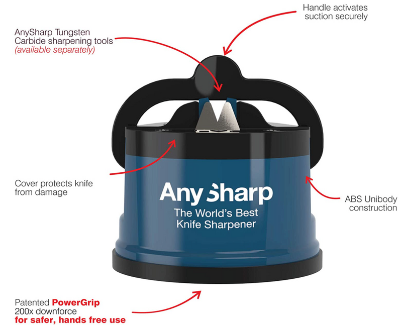 AnySharp World's Best Knife Sharpener with Powergrip, Blue