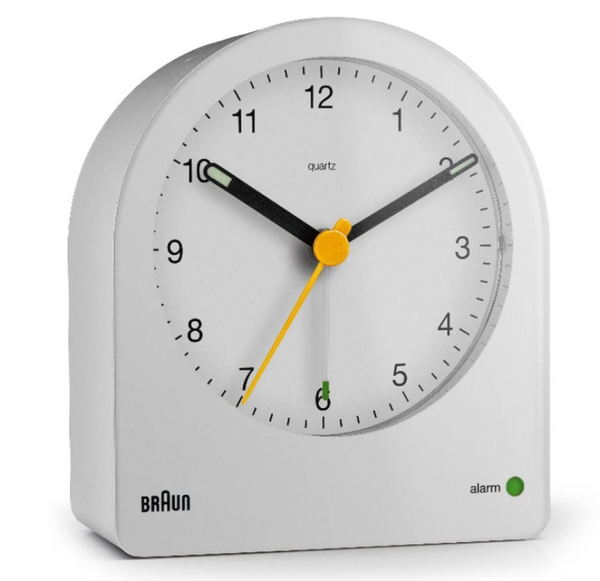 Braun BC22 Analog Alarm Clock With Continuous Backlight – White