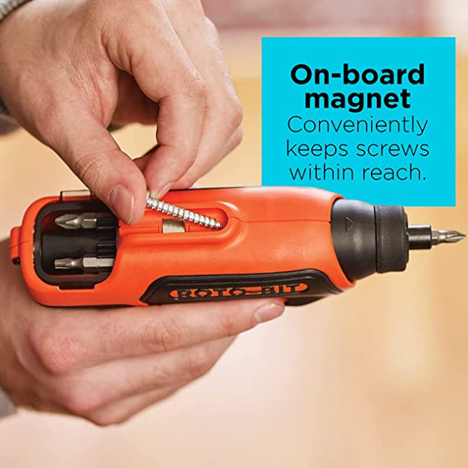 Black Decker Cordless Screwdriver with Bit Storage