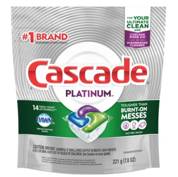 Cascade Platinum ActionPacs Dishwasher Detergent - Fresh Scent - 14 Pack