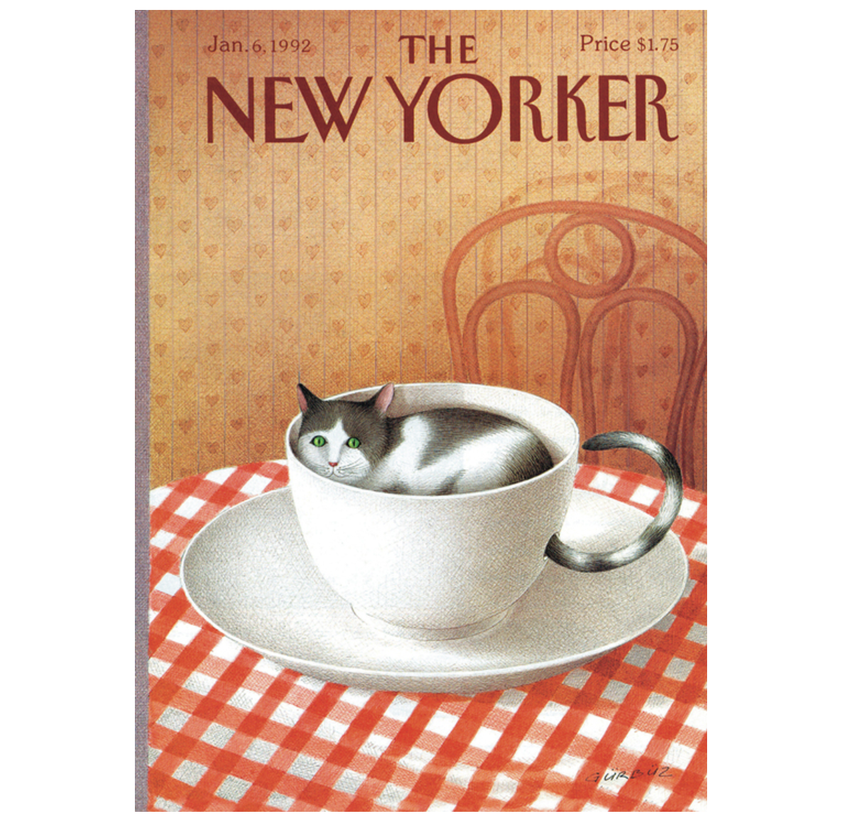 New Yorker Cover Note Card - Cat in a Tea Cup