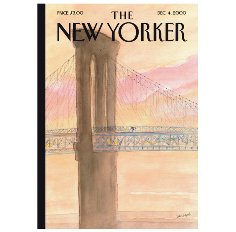 New Yorker Cover Note Card - Biking the Bridge