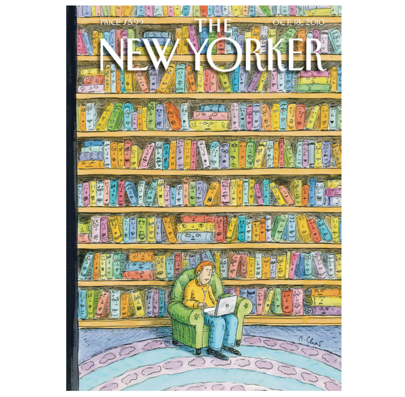 New Yorker Cover Note Card - Laptop In Library