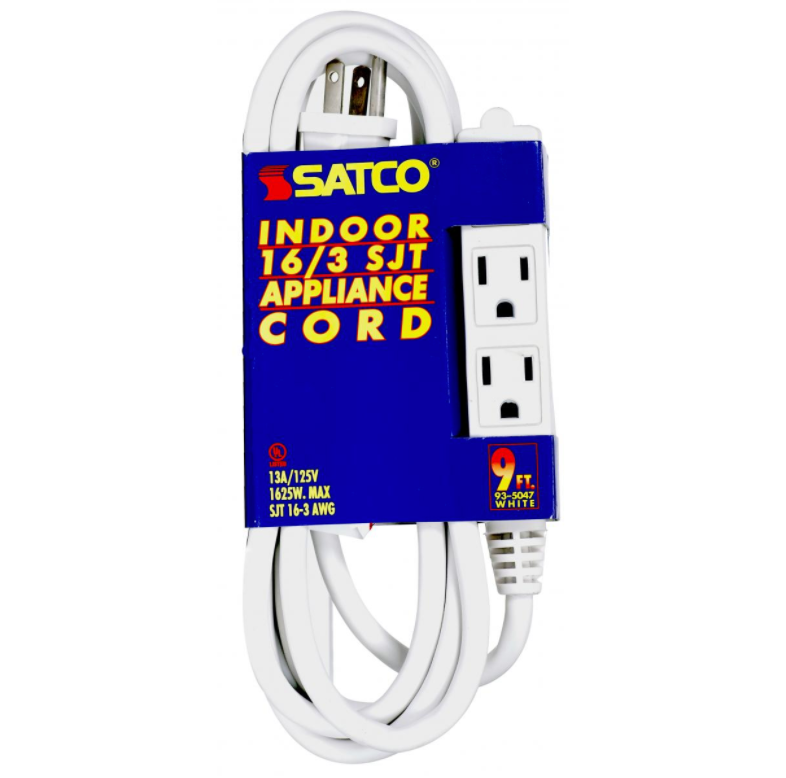 16/3 SJT Extension Cord – 9ft. – White