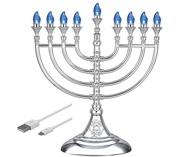 Traditional LED Electric Hanukkah Menorah - Battery or USB Powered