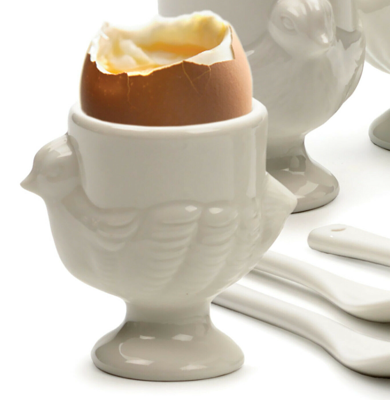 Porcelain Egg Cup & Spoon Set in White – 8 pc set