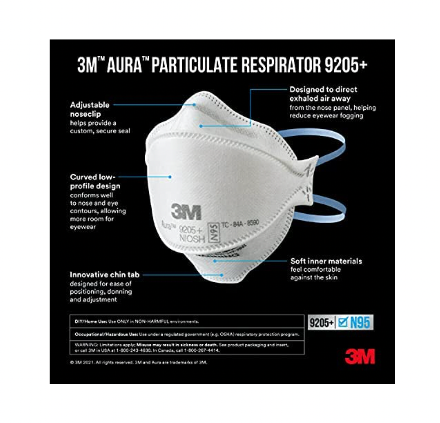 3M™ Aura™ N95 Particle Respirator 9205+  – Single Mask
