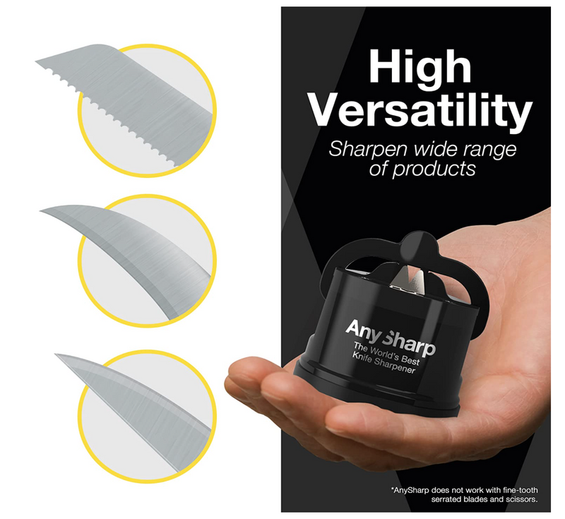 AnySharp Pro Knife One Handed Use Sharpener With Power Grip Surface – Black