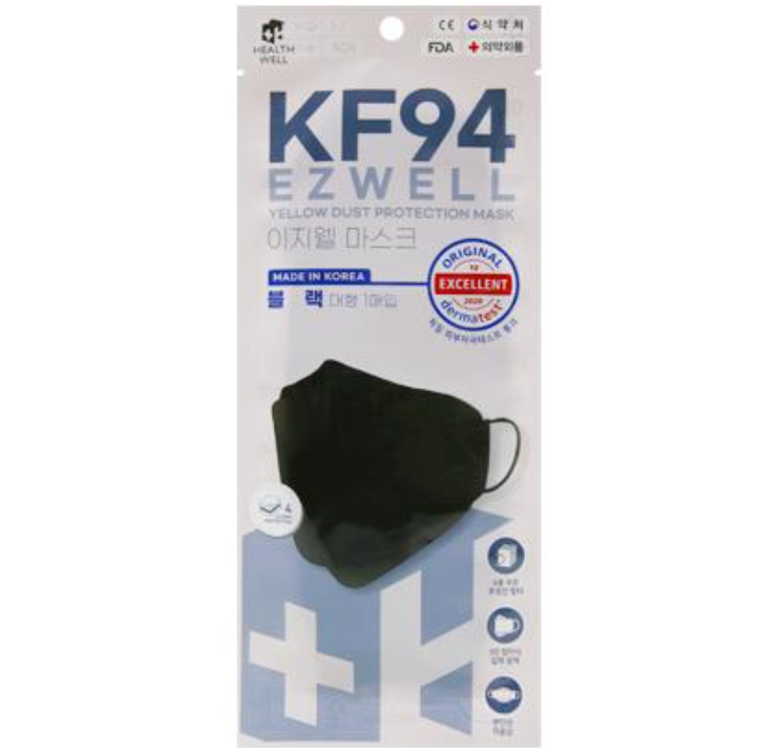 KF94 Adult Tri - Fold Black Respirator Mask – Single