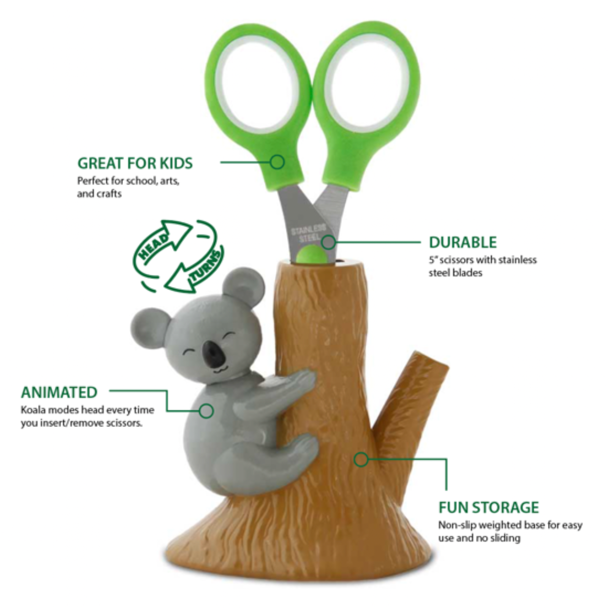 Scissors with Animated Koala Holder | Stainless Steel | Sized Right for Kids