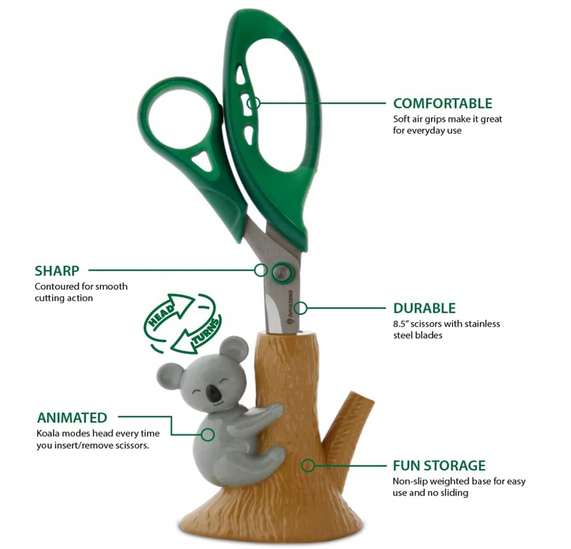 Scissors with Animated Koala Holder | Stainless Steel | Sized Right for Adults
