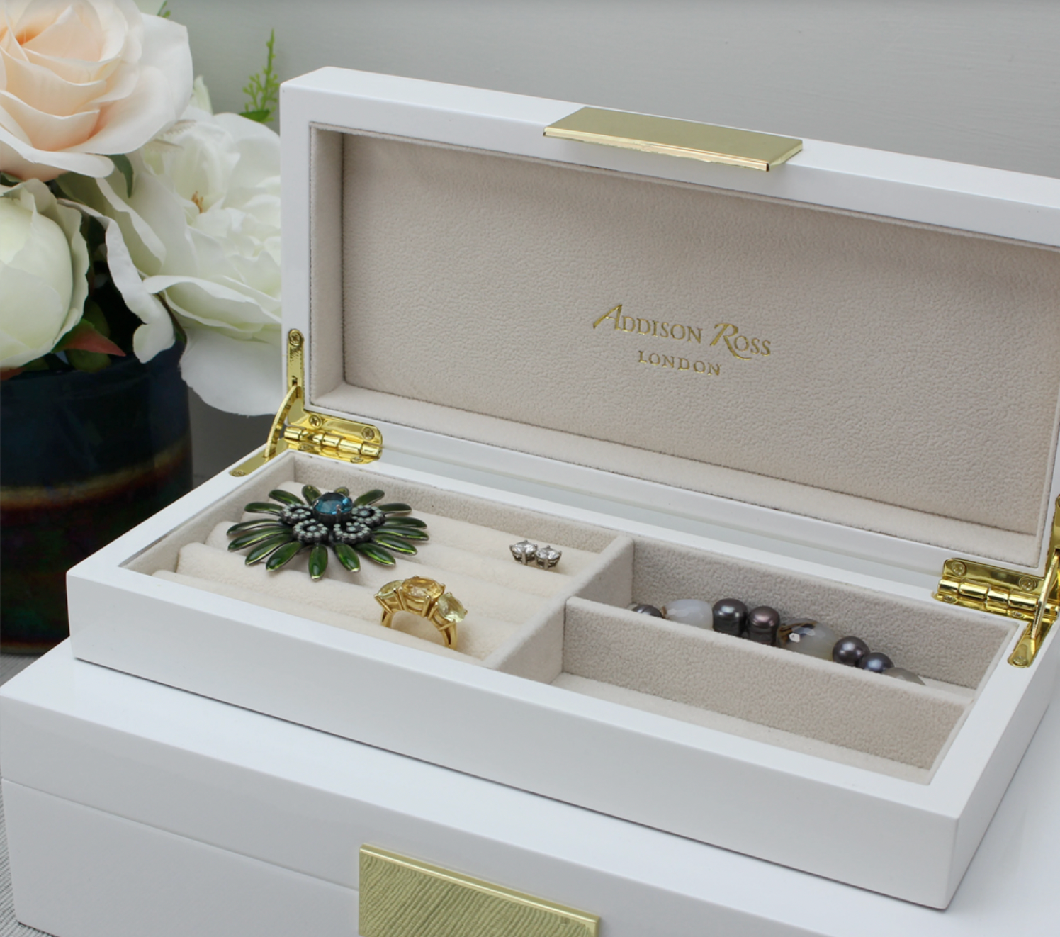 Addison Ross White Lacquer Jewelry Box