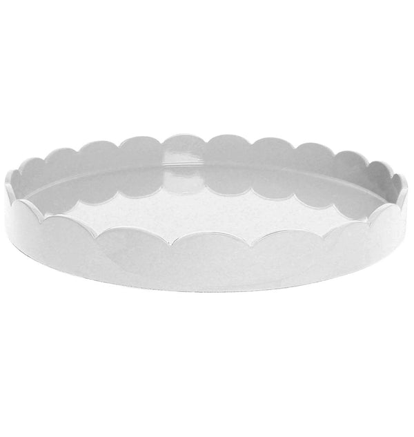 Addison Ross Round Scallop Lacquered Tray – White – 16” x 16”