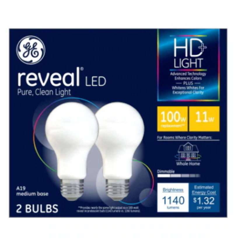 GE Reveal HD+ 100W Replacement LED Light Bulbs General Purpose A21 - 2 pk