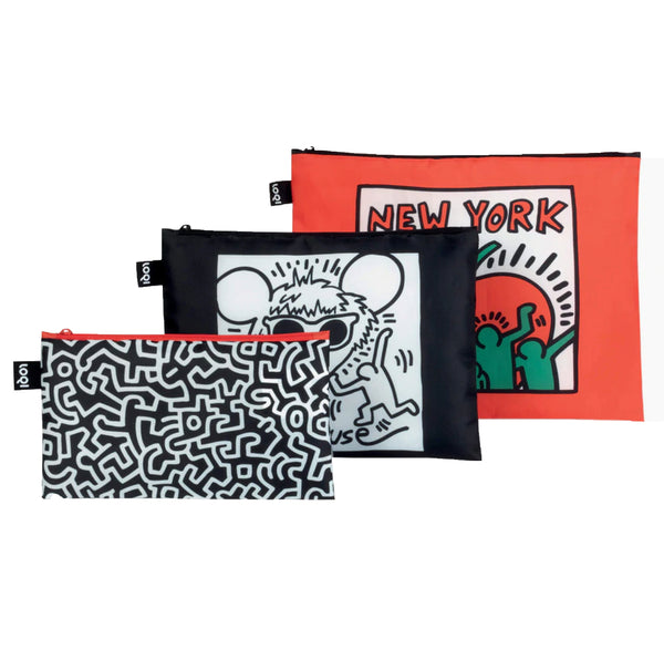 LOQI Reusable Zip Pocket Tote Bags – Keith Haring New York – Set of 3