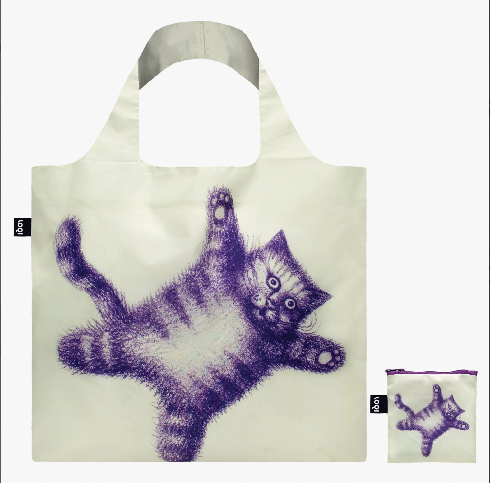 LOQI Reusable Recycled Tote Bag – Flying Purr-ple Cat