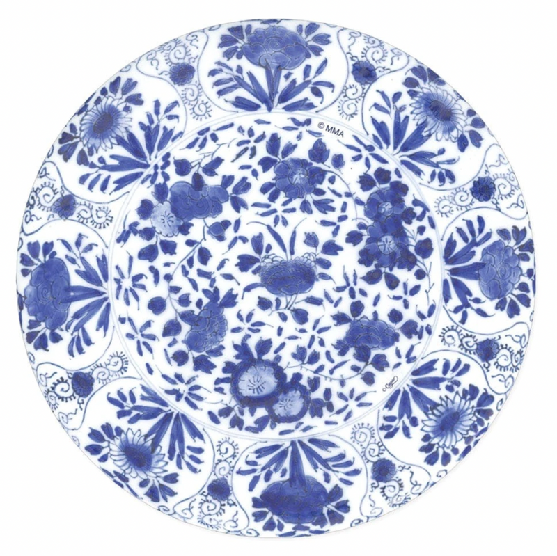 Caspari Delft In Blue Round Paper Dinner Plates - 8pk