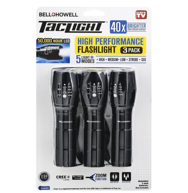 Bell+Howell High-Powered LED Tactical Flashlight – Pack of 3