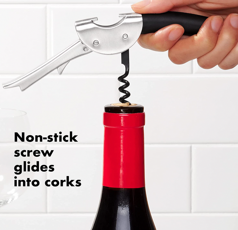 OXO Winged Corkscrew Soft Knob Smooth Gliding Steel Wine Bottle Cork Opener  