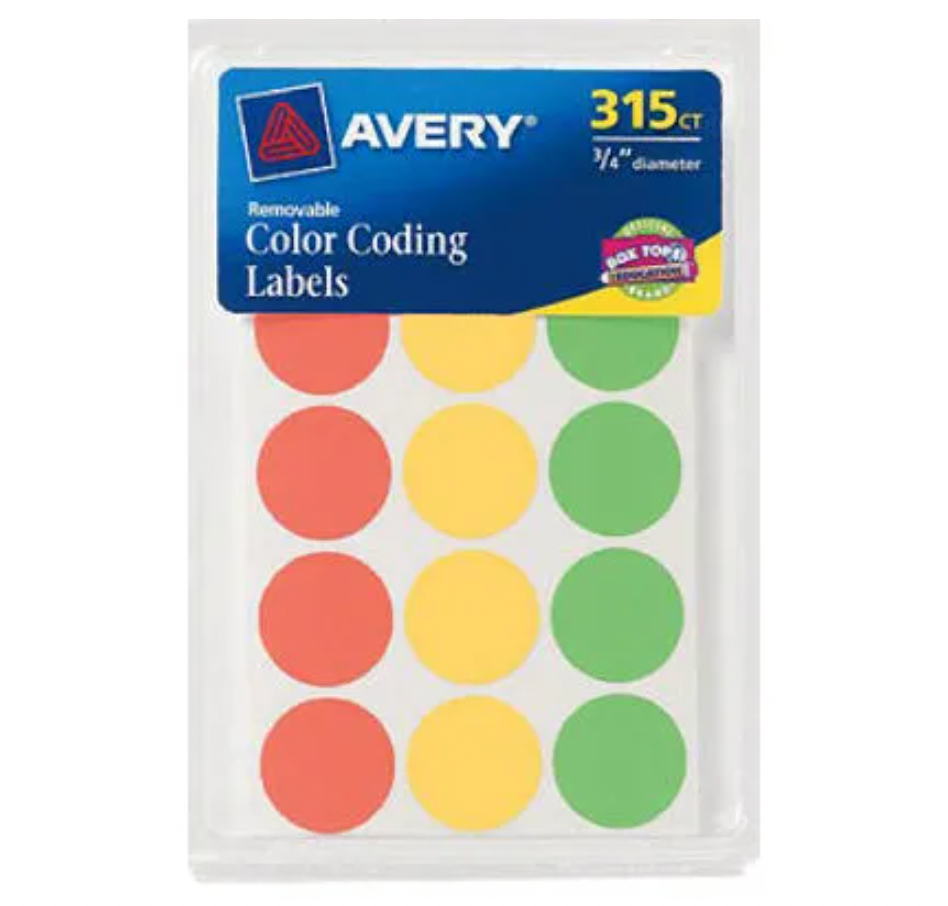 Avery All-Purpose Round Labels – Assorted Neon Colors .75" – 315 Count