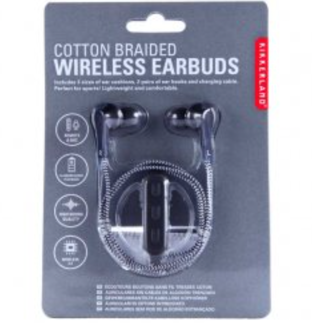 Kikkerland Wireless Cotton Braided Earbuds