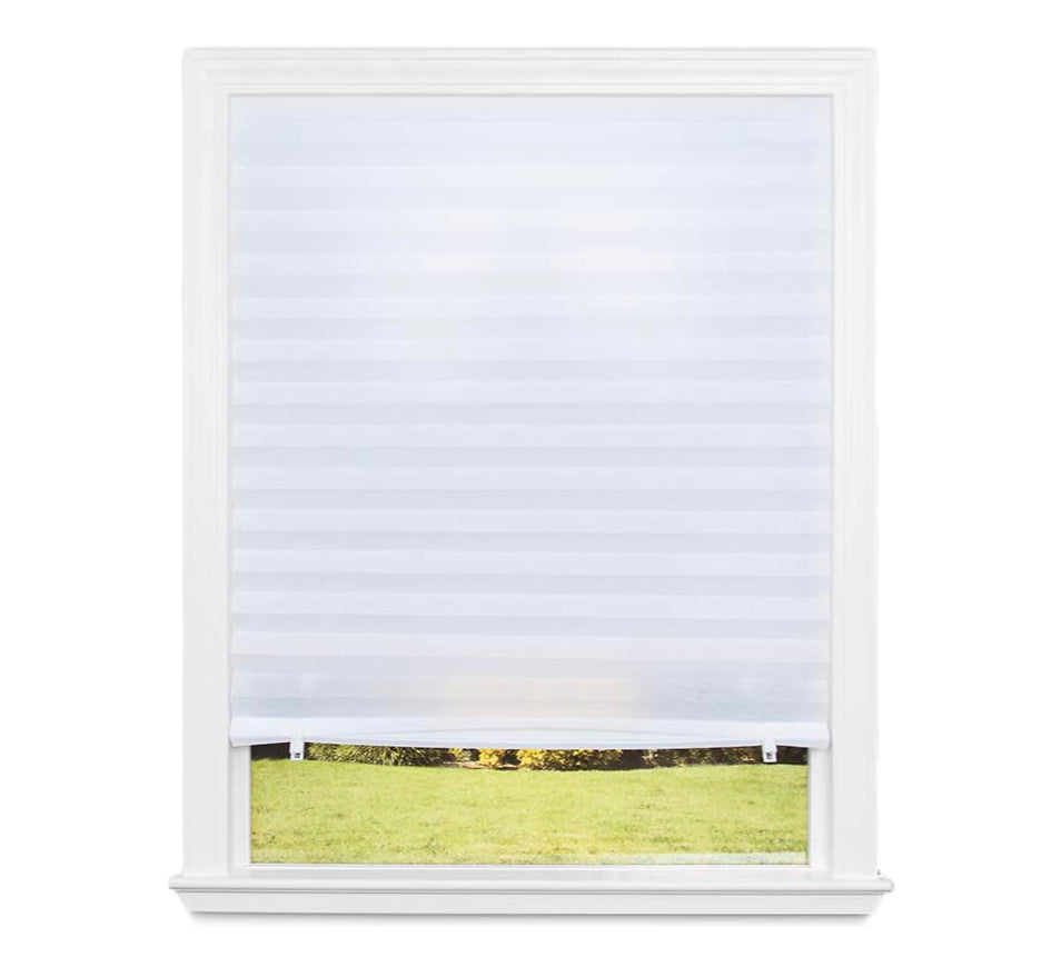 Redi Shade No Tools Light Filtering Pleated Peel and Stick Fabric Shade – White
