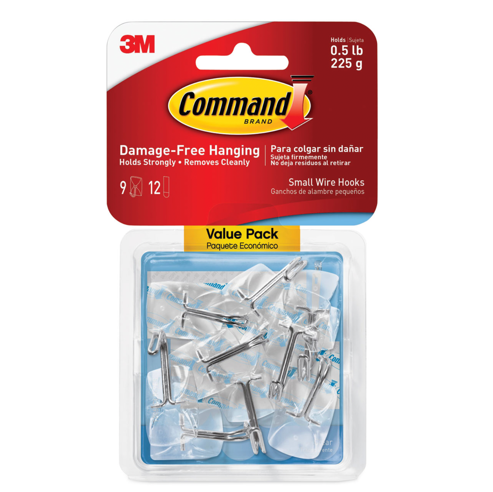 Clear Wire Hooks With Adhesive Strips – Pack of 9