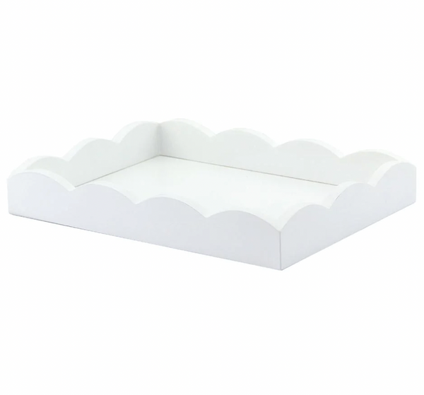 Addison Ross Small Scallop Lacquered Tray – White – 11" x 8"