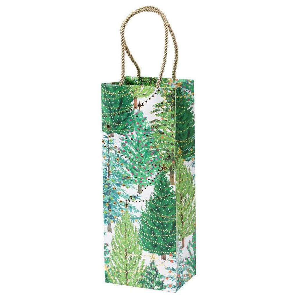 Caspari Christmas Trees With Lights Wine and Bottle Gift Bag