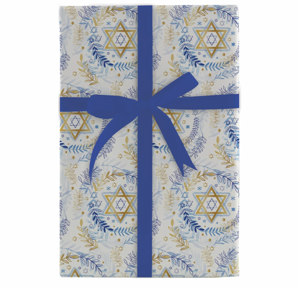 Judaic Stars and Leaves Gift Wrap Roll on High Quality Paper - 30" x 10' Roll –  Local Delivery Only
