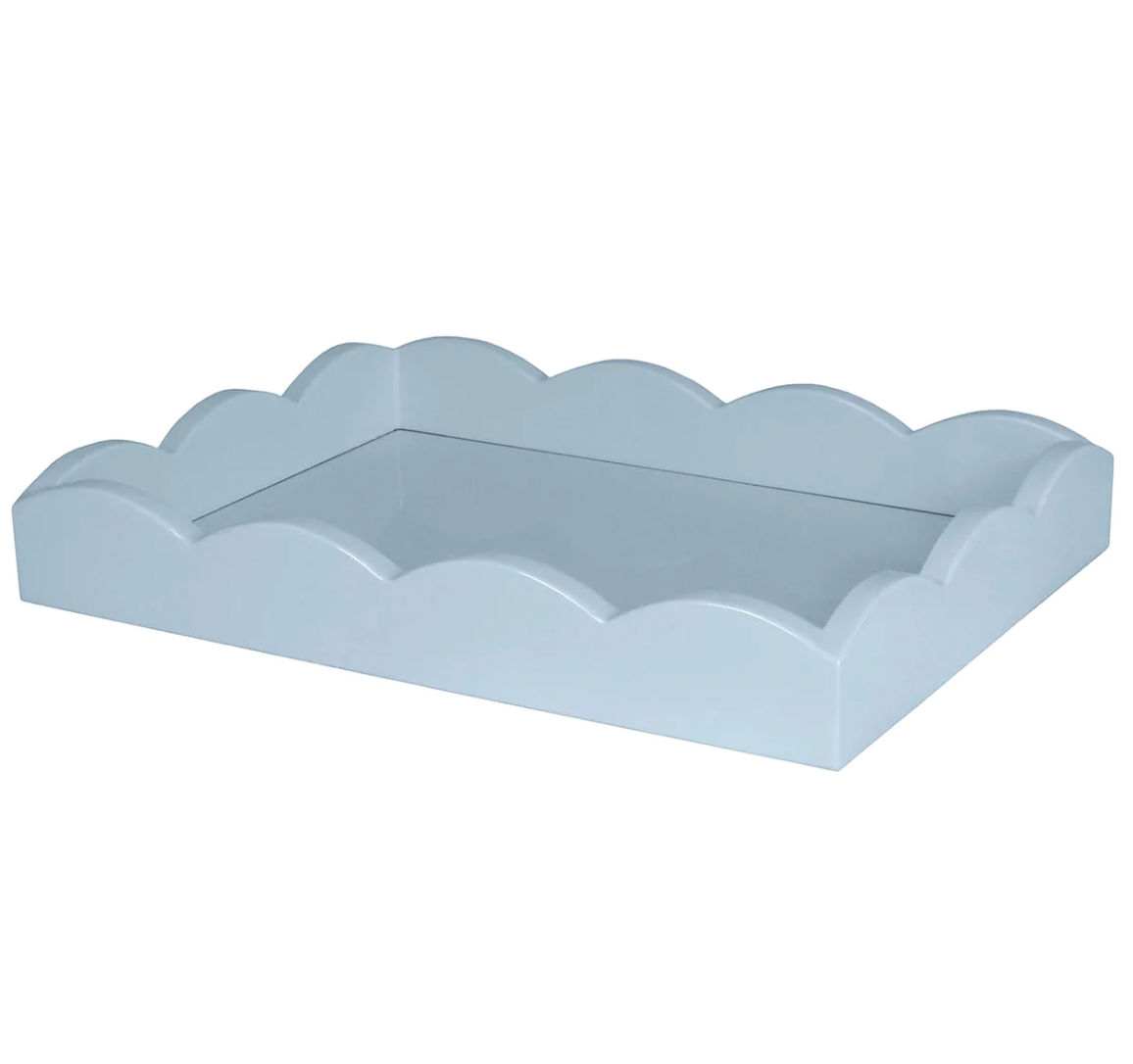 Addison Ross Small Scalloped Lacquered Tray – Pale Denim Blue – 11” x 8”