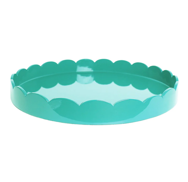 Addison Ross Round Scallop Lacquered Tray – Turquoise – 16” x 16”